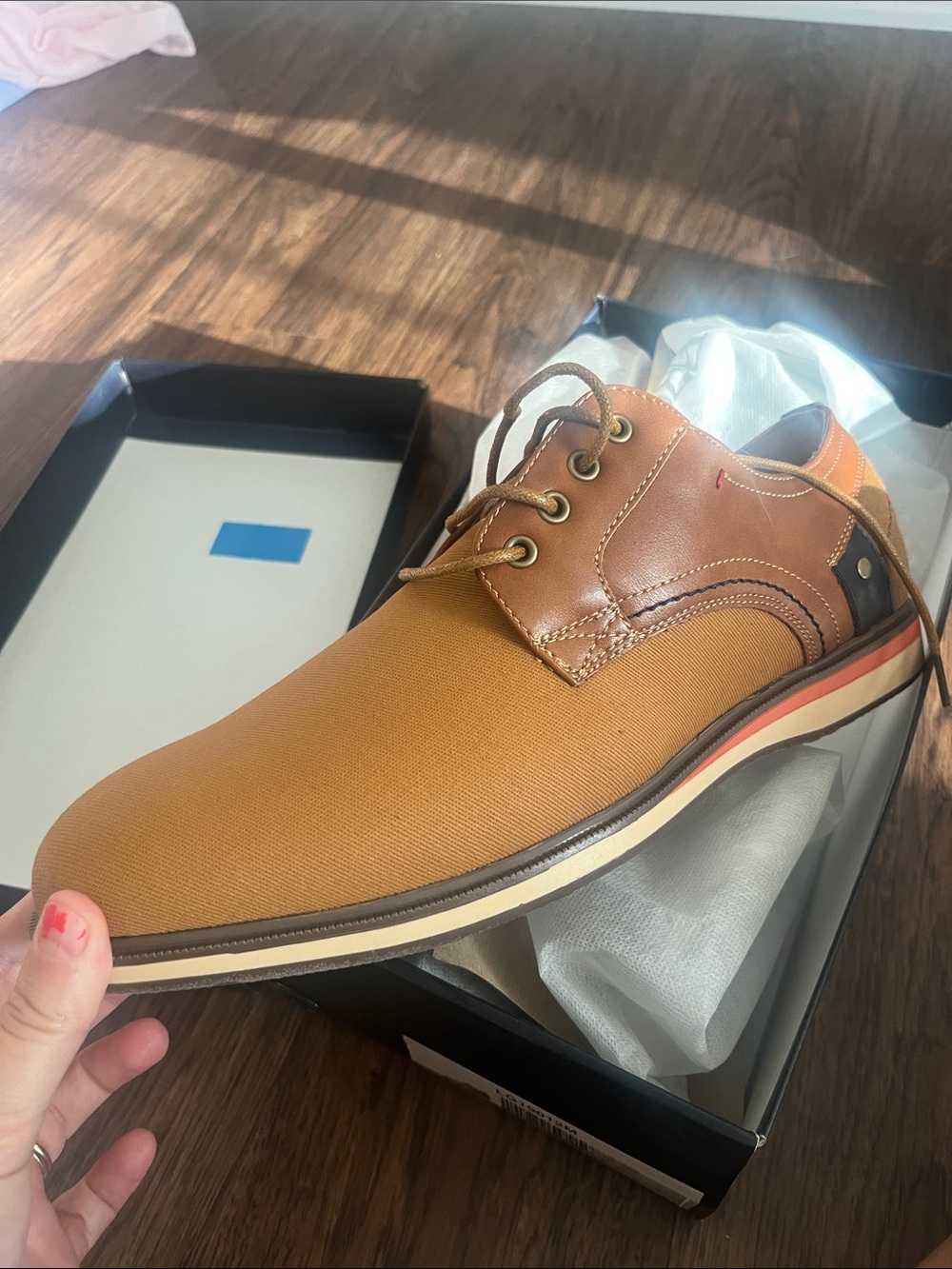 Men's Tan Canvas & Leather Derby Shoe — Casual Lace-Up
